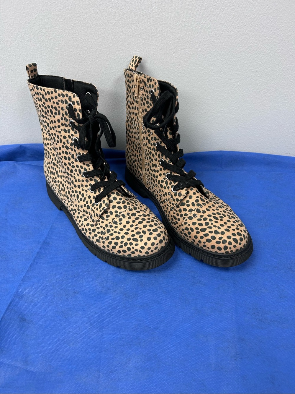 Arizona Jean Company Leopard Print Lace-Up Combat Boots - Tan & Black
